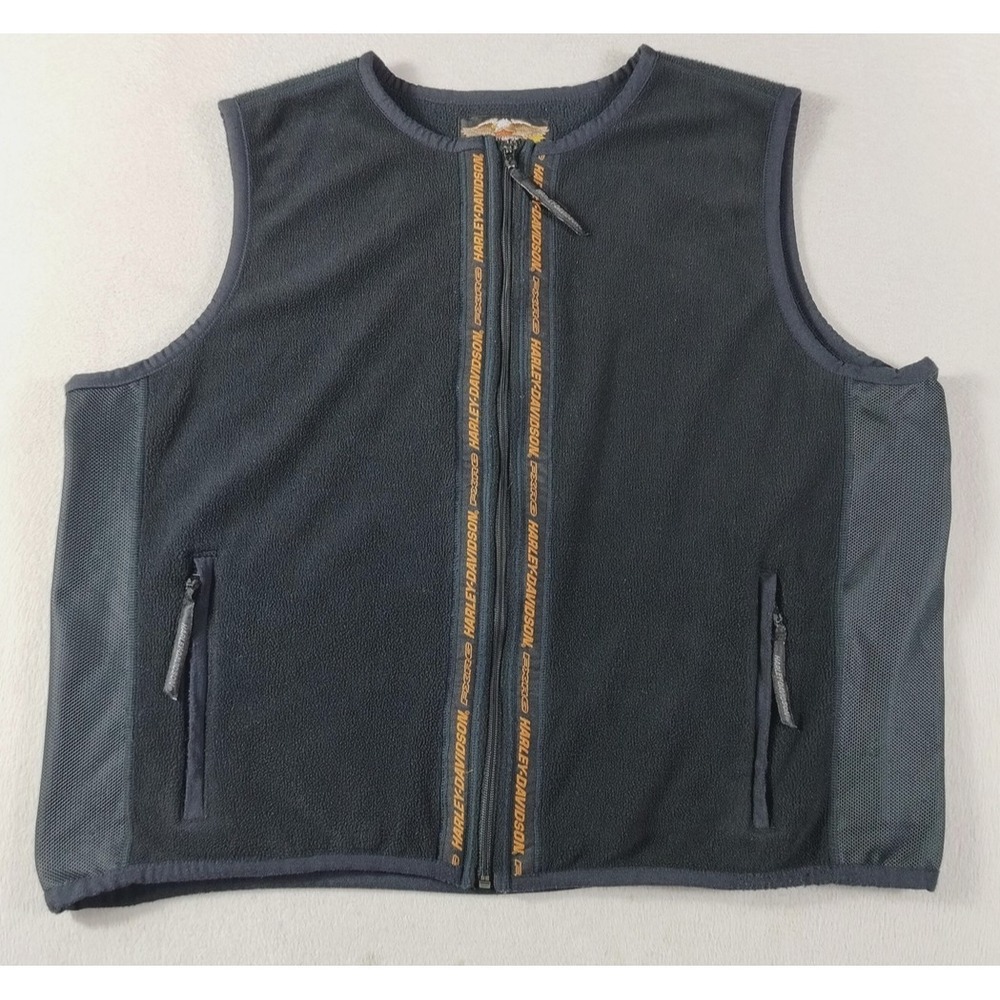 Vintage Harley Davidson Vest Mens XL Black Fleece Full‎ Zip Motorcycle Riding